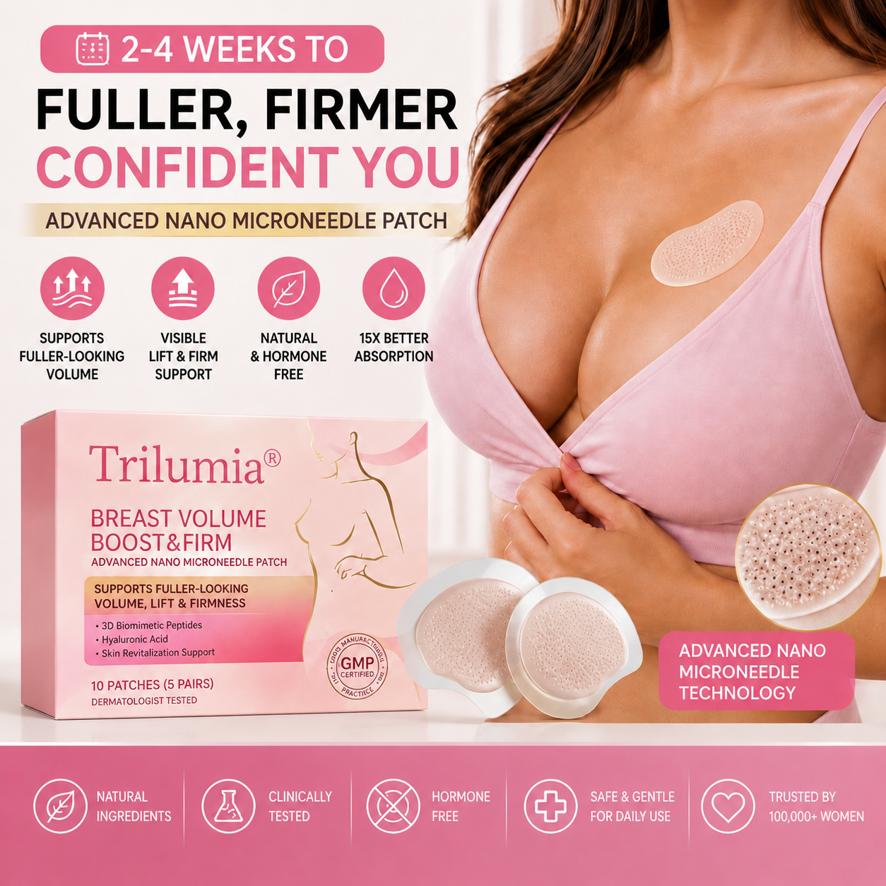 🏆 Trilumia® Advanced Nano Microneedle Bust Patch For Fuller, Firmer-Looking Curves Naturally